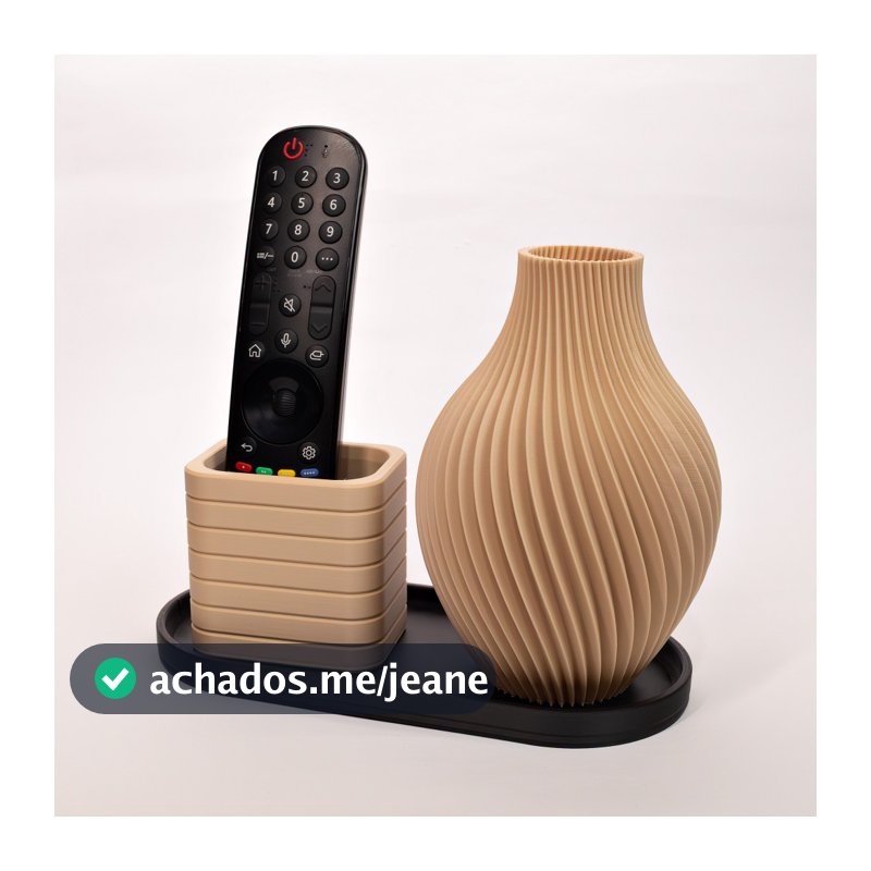 Kit Porta Objeto Controle Remoto e Vaso Decorativo Moderno Design Sala Escritório Rack Casa