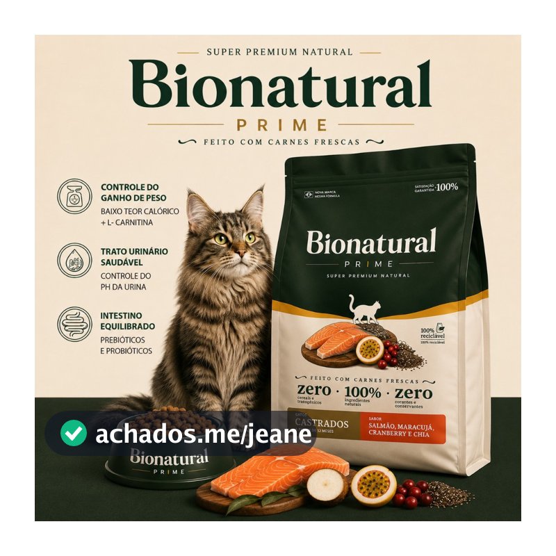 Ração Gato Adulto Castrado 7.5KG Bionatural Sabor Salmao