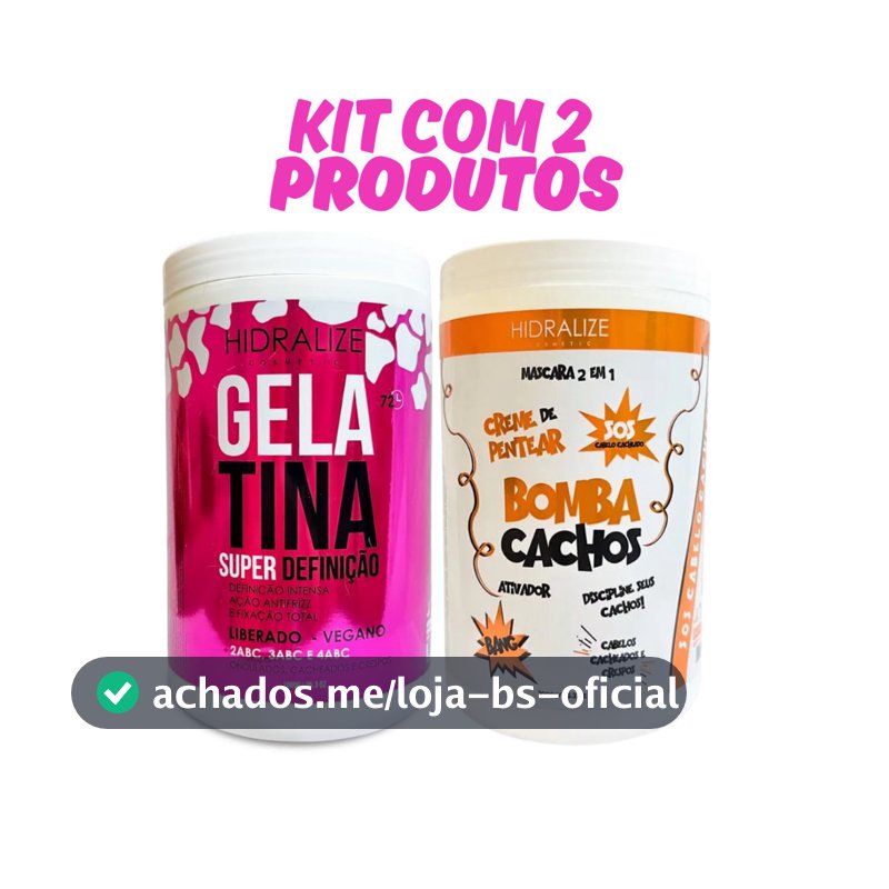 Gelatina Capilar Super Definição + Creme De Pentear Bomba Cachos Hidralize 1kg Cada.