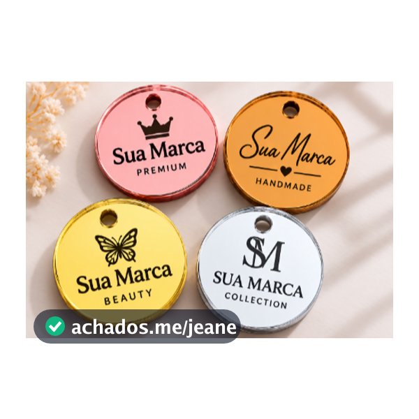 100 Etiquetas Tag de acrílico personalizada Nome ou Logomarca. Crochê/Casamento/Aniversário/Roupas
