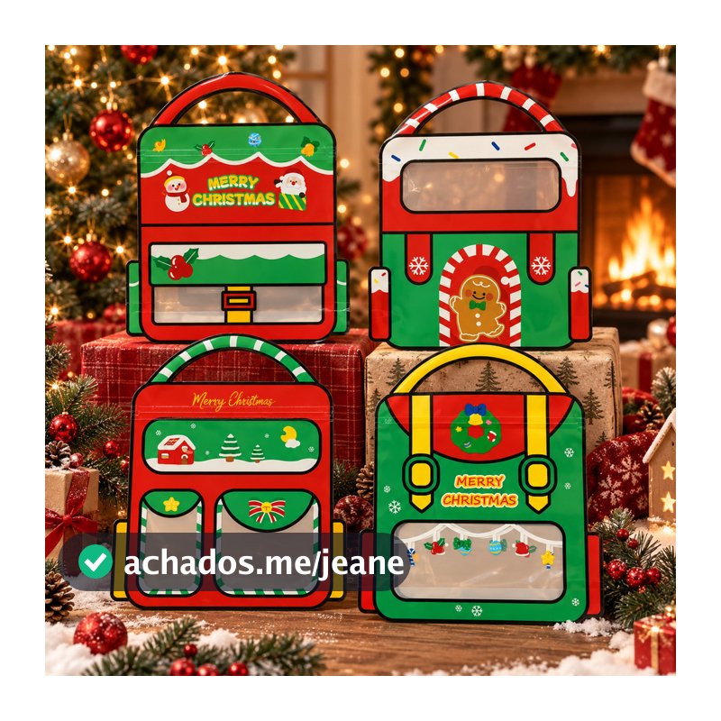 Pacote com 12 saquinhos portáteis para doces, tema natalino, sacolas para presentes, sacolas para lanches