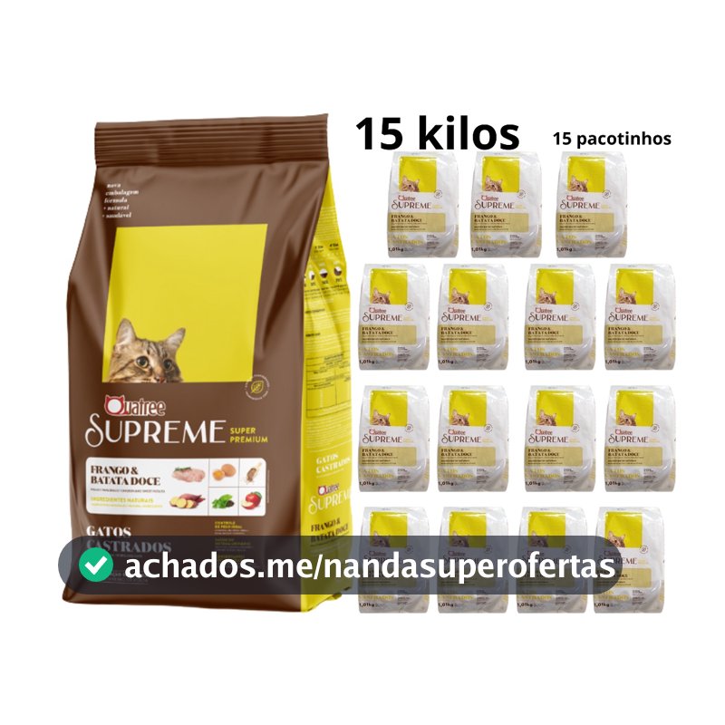 Ração de Gato Quatree Supreme Gatos Castrados NATURAL (Embalagem de 1 kilo) 15 KILOS