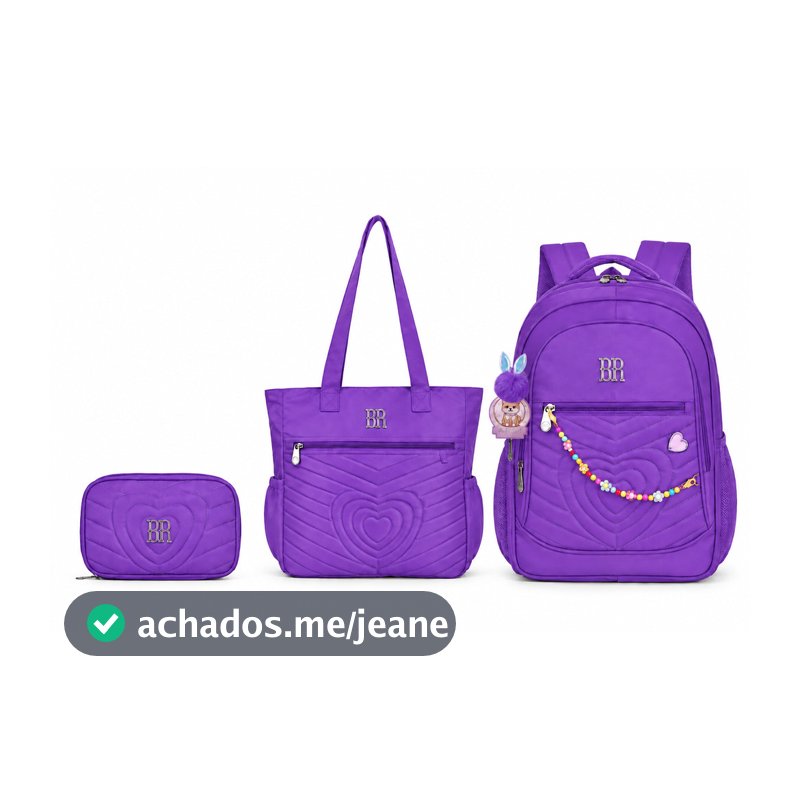 Kit Mochila Escolar Infantil Feminina 3 Peças Mochila + Bolsa de Ombro + Necessaire Grande Capacidade Resistente