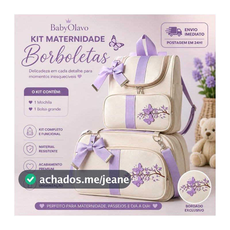 Bolsa Maternidade Kit 2 Peças Bebê Grande Impermeável Enxoval Mamãe-Lilás Galho Menina