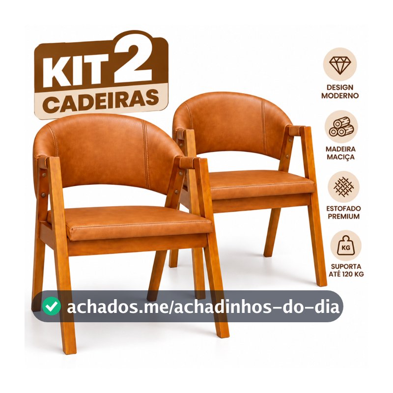 Kit 2 Cadeiras Sala de Jantar Madeira Maciça Estofada Linho ou Courino – ODETE