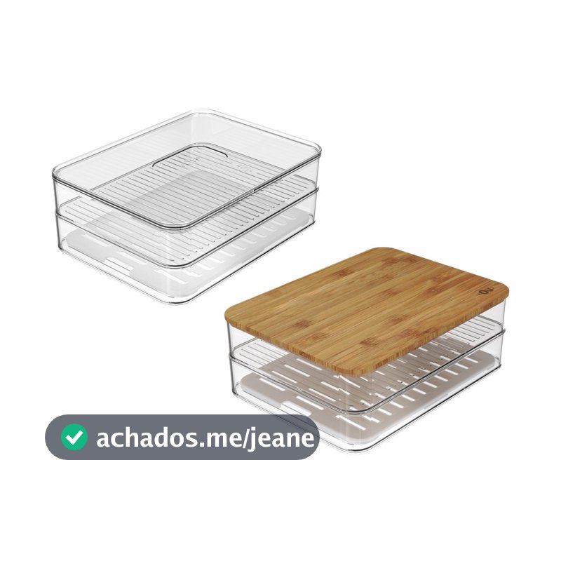 Porta Frios Duplo Clear Organizador Grade Escorredor Queijo Presunto Bambu Ou
