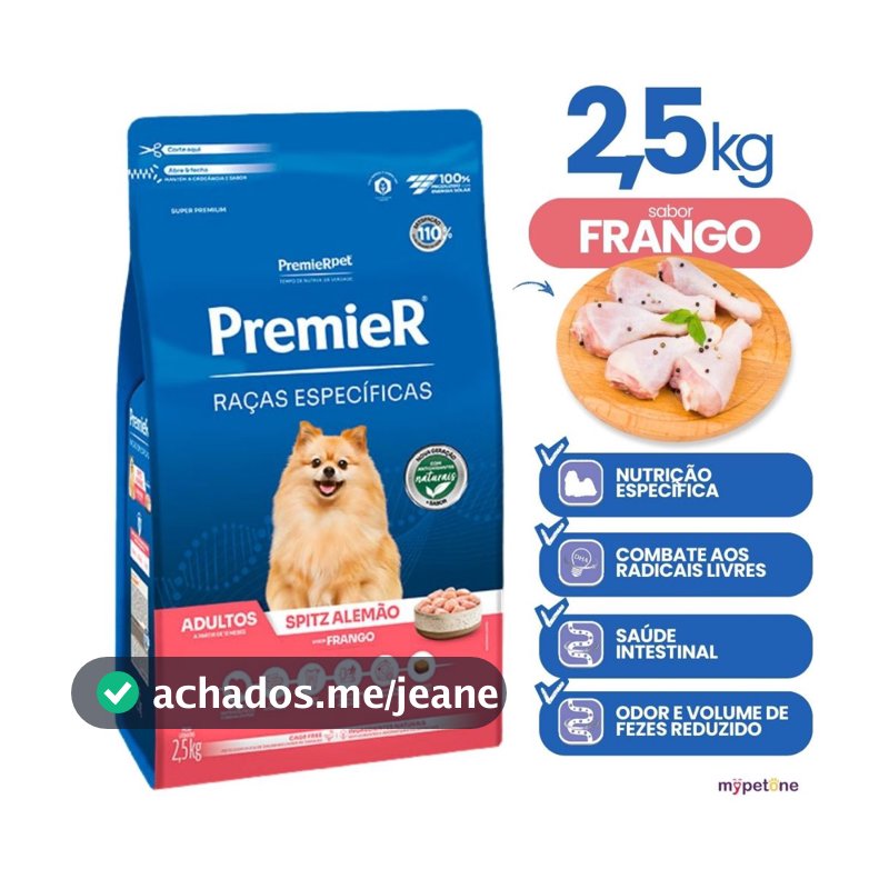 Ração Premier Pet Raças Específicas Cães Adultos Spitz Alemão Sabor Frango - 2,5 Kg
