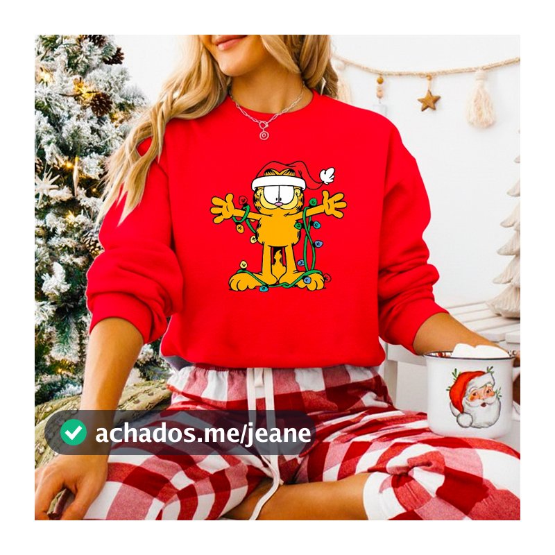 Moletom Vermelho Feminino Gola Careca ''GATO NATALINO'' Alta Qualidade Confort  Envio Imediato - 920