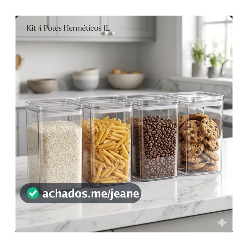 Kit 4 Potes Herméticos 1 Litro - LIVRE BPA Organizador com Tampa para Alimentos, Empilhável, Vedação