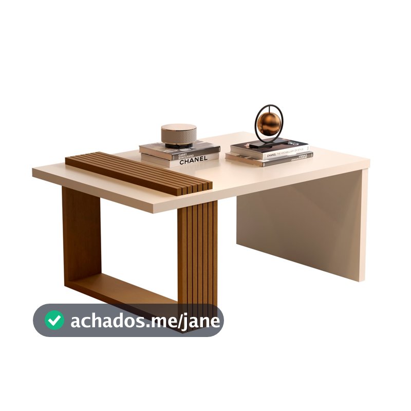 Mesa de Centro Retangular para Sala com Pés Ripados Apoio Lateral Decoração Moderna