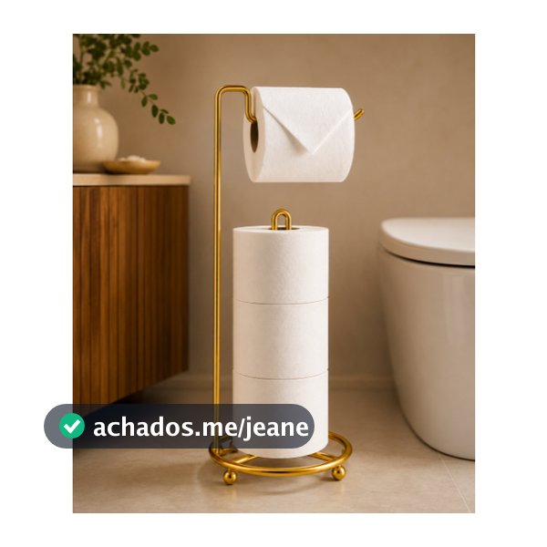 Porta Papel Higiênico de Chão – Suporte Papeleira Dourado Fosco para 4 Rolos de Banheiro