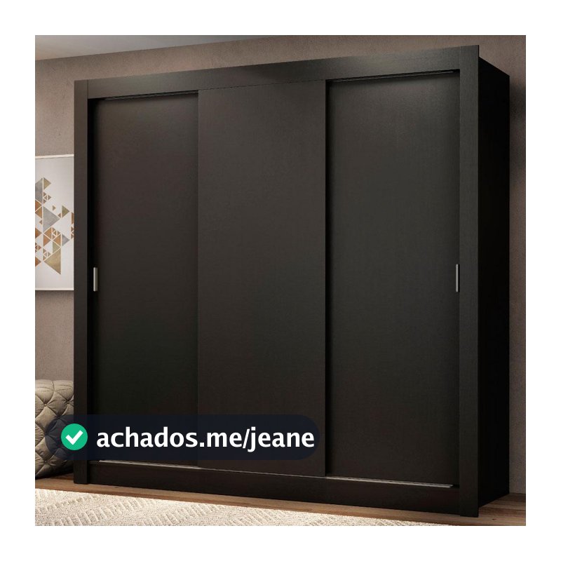 Guarda Roupa Casal Madesa Mônaco 3 Portas de Correr - Preto