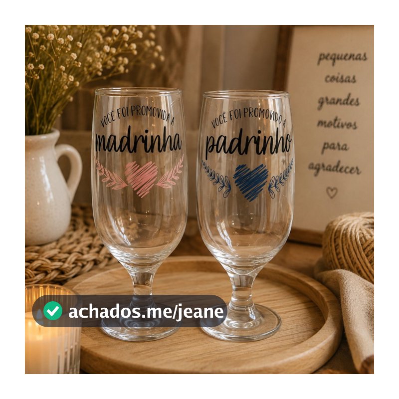 Kit 2 Taças Para Convite Padrinhos Casamento Batizado Batismo Lembrancinha Dindo e Dinda Madrinha e Padrinho 300ml