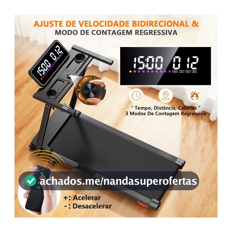 Esteira Dobrável para Casa 2,5HP, Velocidade 0,6-6,2 MPH, Suporta 120kg, Controle Remoto e Monitor LED