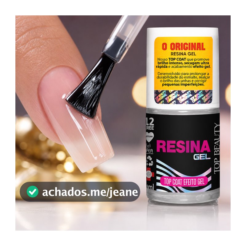 Top Coat Resina Gel,  7ml Efeito Gel Sem Cabine Top Beauty