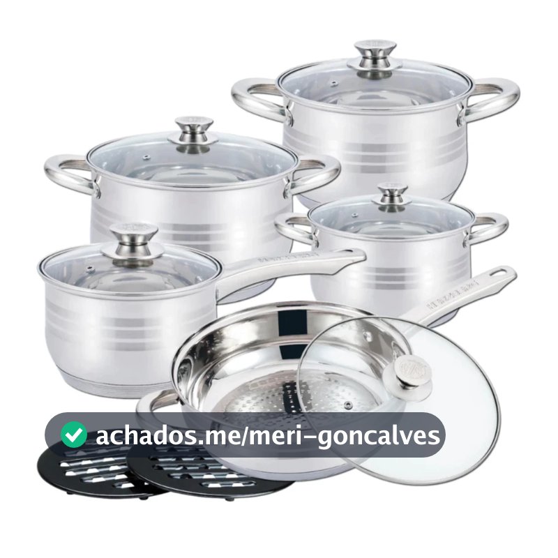 Jogo de Panelas 19 Peças Aço Inox Original + Acessórios com Fundo 9 Camadas Indução e Gás