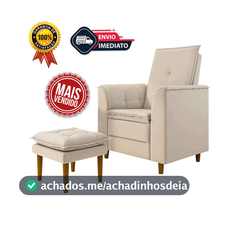Poltrona Amamentação + Puff Suede Bege Envio Rápido