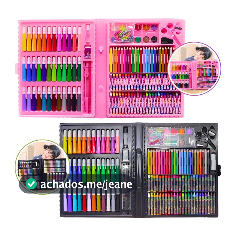Maleta de Pintura Infantil Estojo Escolar 150 Peças Lápis de Cor Canetinhas