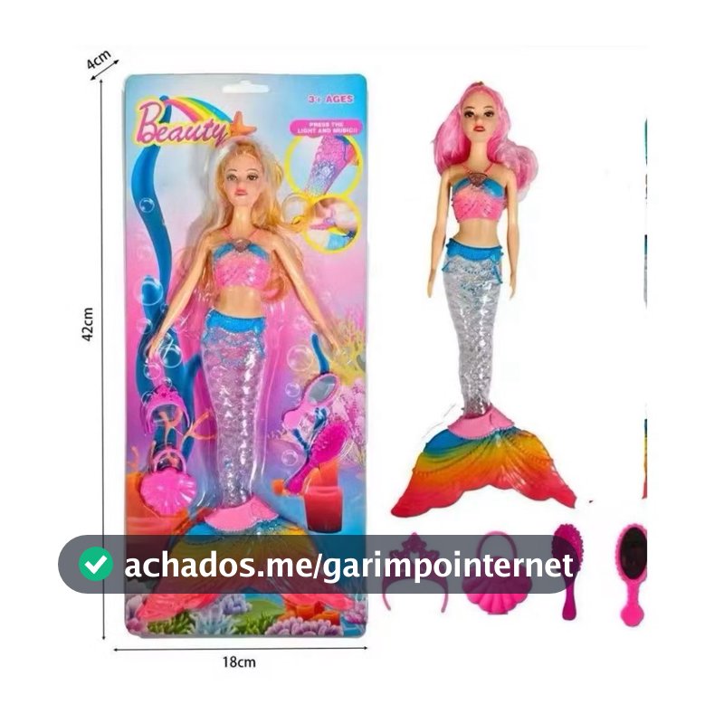 boneca barbie princesa sereia com luzes e musica e varios acessorios