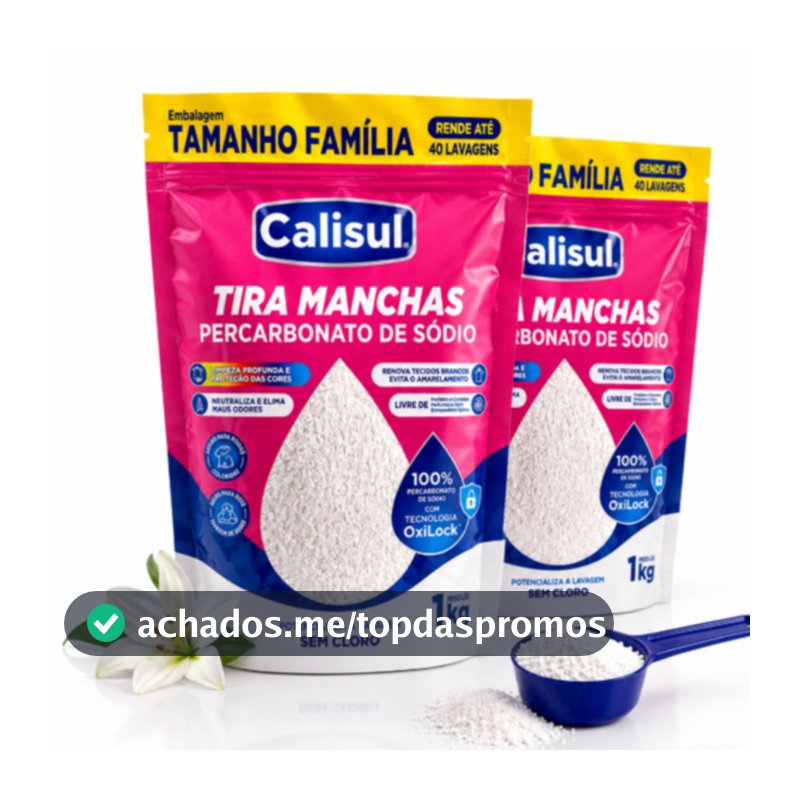 Alvejante Percarbonato de Sódio Calisul 99% Puro Sem Cloro Limpeza Roupa Branca Colorida Clareador Tira Mancha