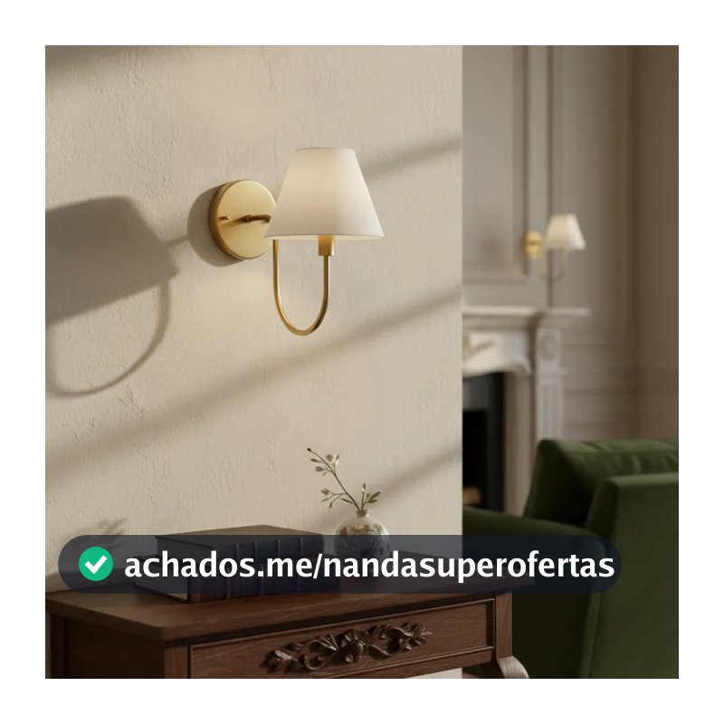 luminaria de parede arandela Curvada alumínio com cúpula tecido algodão sala quarto e cabeceira de cama escritório