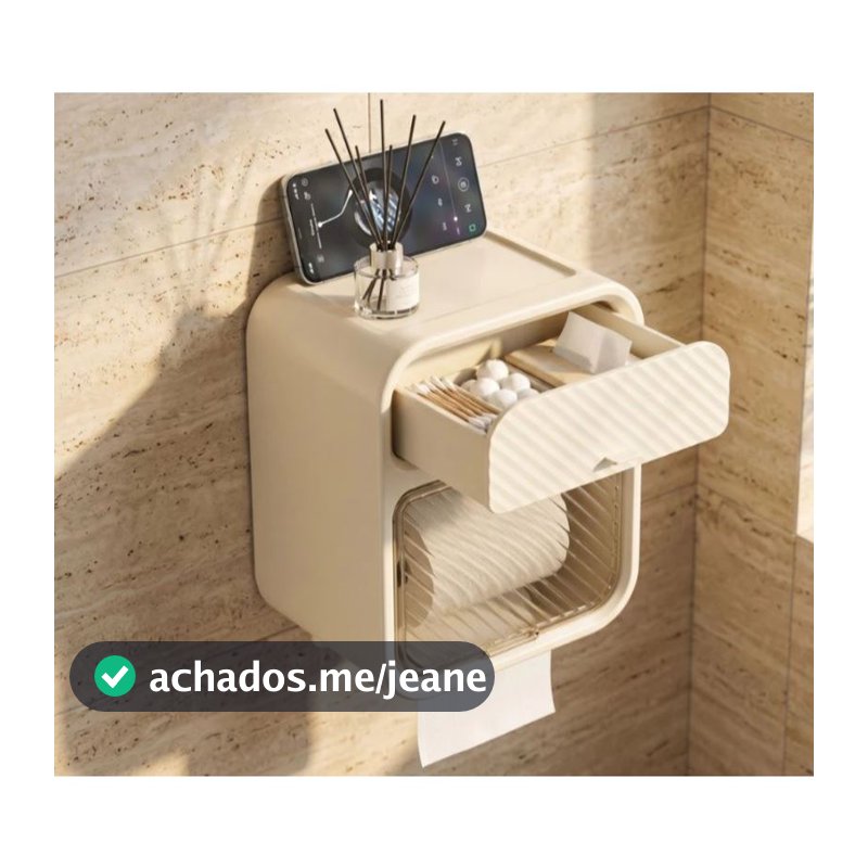 Porta Papel Higiênico Acrílico Adesivo com Porta Lenço e Apoio Celular