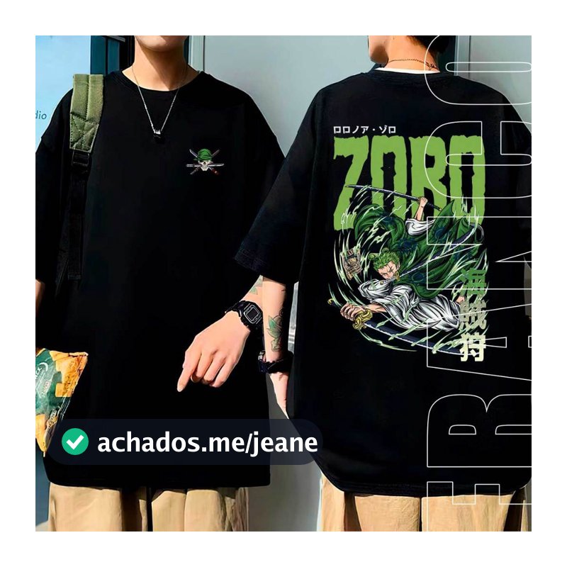 Camiseta Oversized Anime Roronoa Zoro Katana Braço Direito Luffy Camisa Unissex 100% Algodão