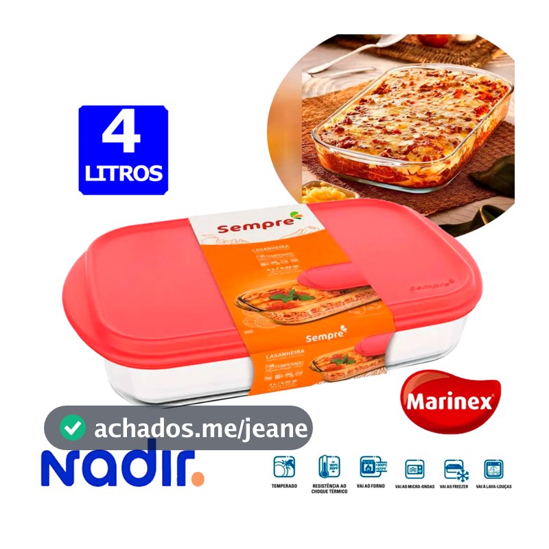 Assadeira de Vidro com Tampa Retangular Forma 4 litros Lasanheira Grande travessa de vidro sempre