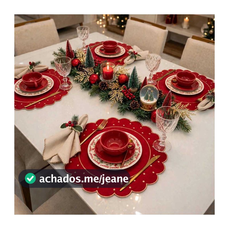 Jogo Americano com Guardanapo | Kit 2, 4, 6 ou 8 Lugares |Luxo Mesa Posta | Várias Cores Natal