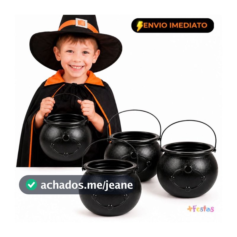 Balde Cesto Com Alça Grande Caldeirão Halloween Doce Travessuras Decoração Festa Acessório