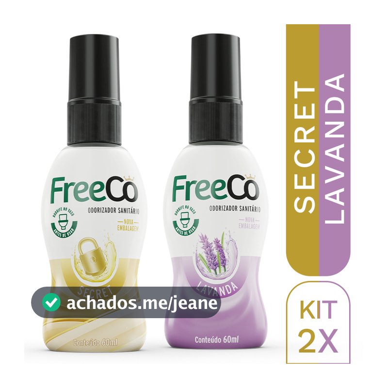 Kit 2 Bloqueadores de Odores FreeCô – 1 Lavanda + 1 Secret (60ml cada)