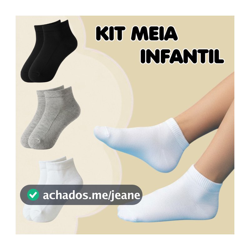 Kit 12 ou 6 Pares Meias Infantis Juvenis Cano Curto Soquete Algodão Escolar Menino Menina 24 ao 37