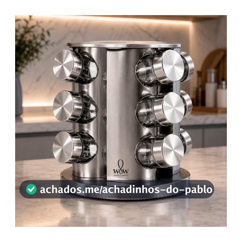 Porta Tempero Inox Giratório Vidro 12 Potes 360