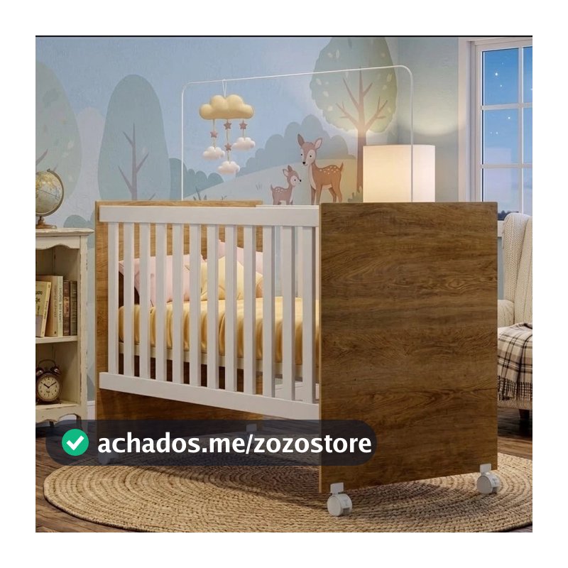 Berço Americano Life 120x60 Suporte Mosquiteiro Rodízios Compacto Quarto Bebê MDF Incluso Colchão