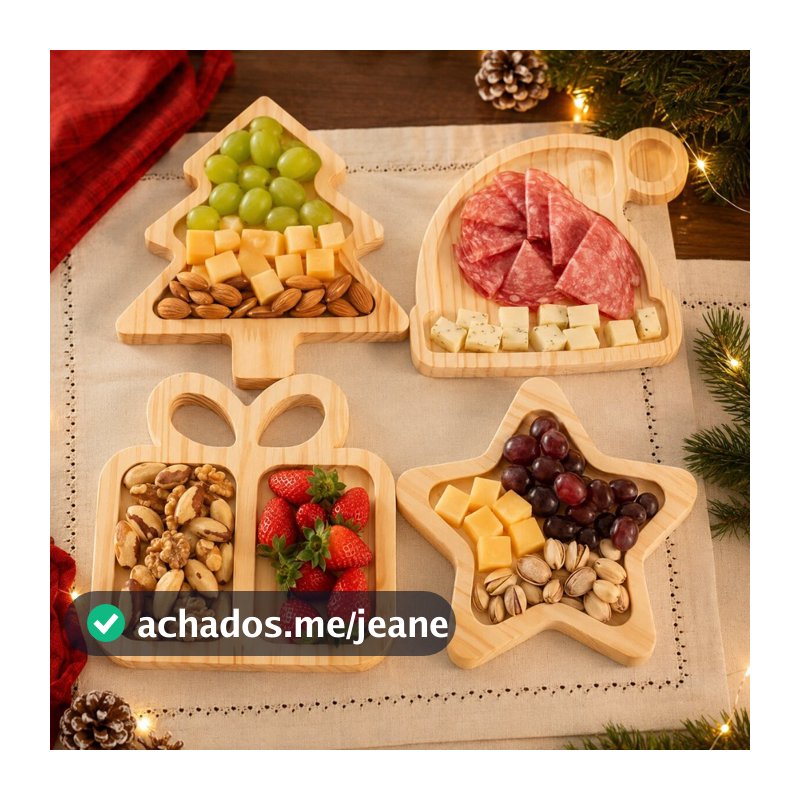 Kit Tábua Petisqueira Natal Para Decoração de Mesa Posta Natalina Pinheiro Estrela Gorro