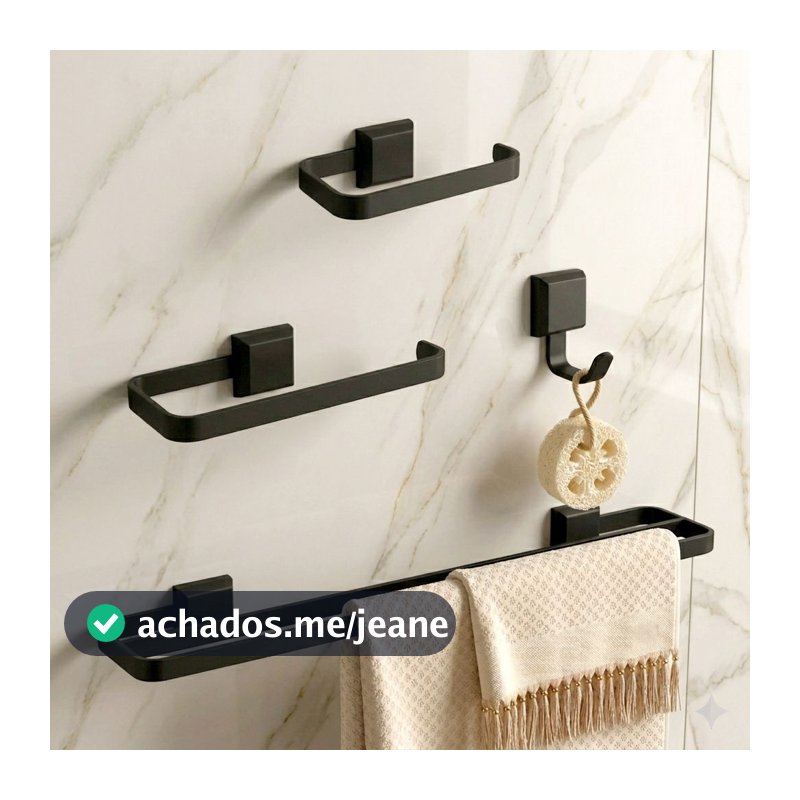 Kit Acessórios Para Banheiros Preto Fosco 4 Peças Toalheiro Duplo