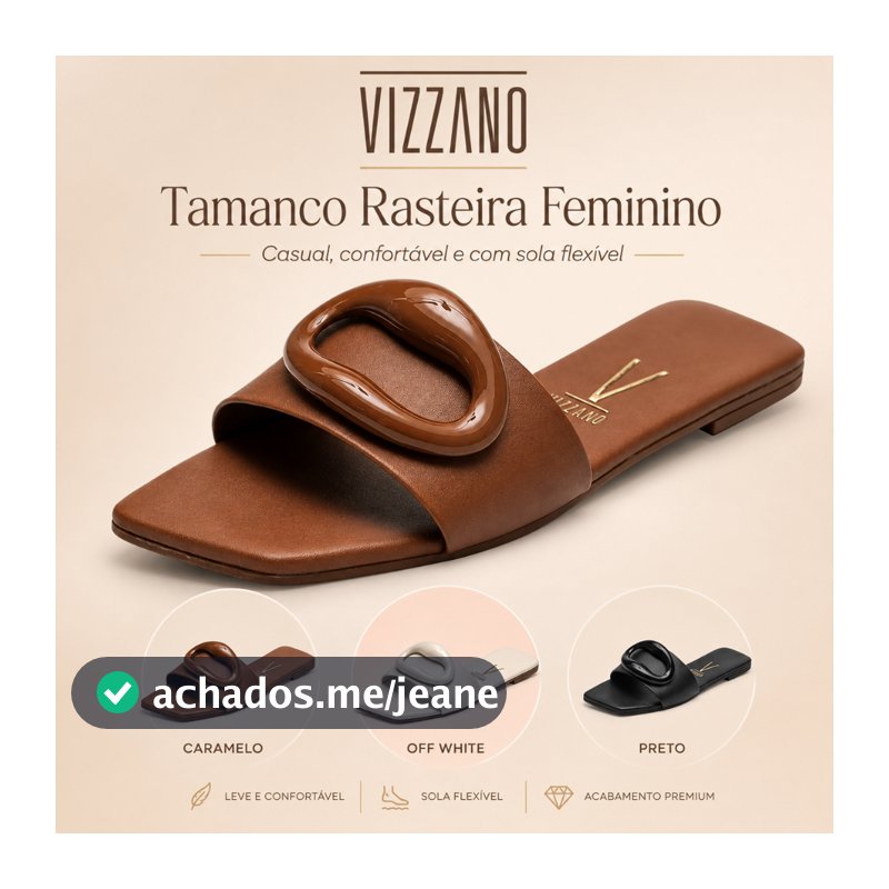 Tamanco Feminino Vizzano Rasteira Casual Confortável Sola Flexível Uso Diário Design Morderno e Novo