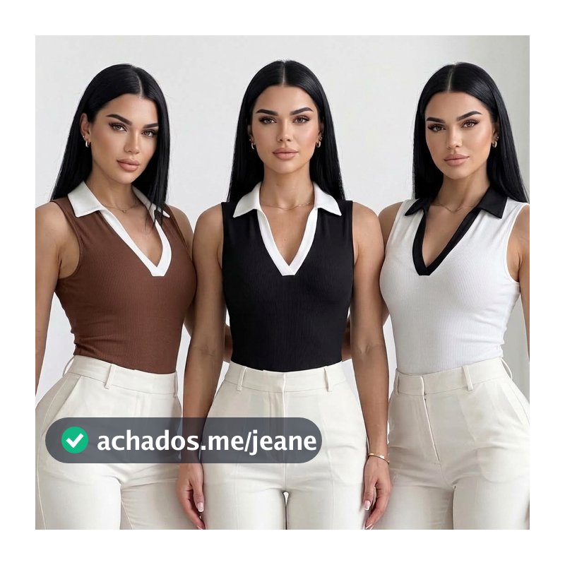 KIT Blusa Feminina Polo Regata Bicolor Canelada Moda Social Básica Casual Roupa Moda Feminina