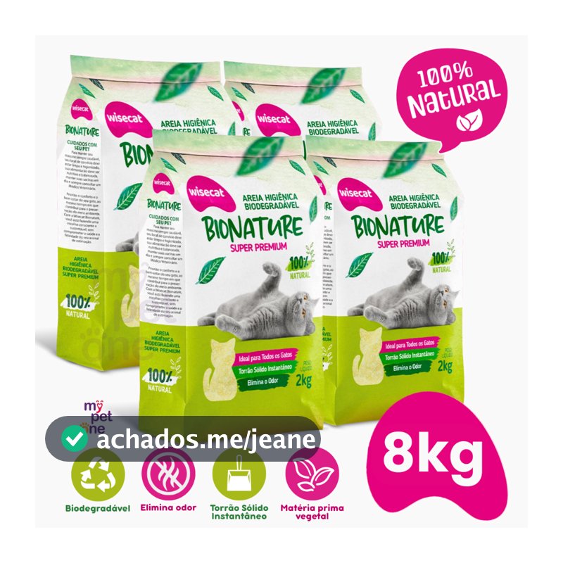 Kit 4 Areia Biodegradável 2 Kg Bionature para Gatos Wisecat