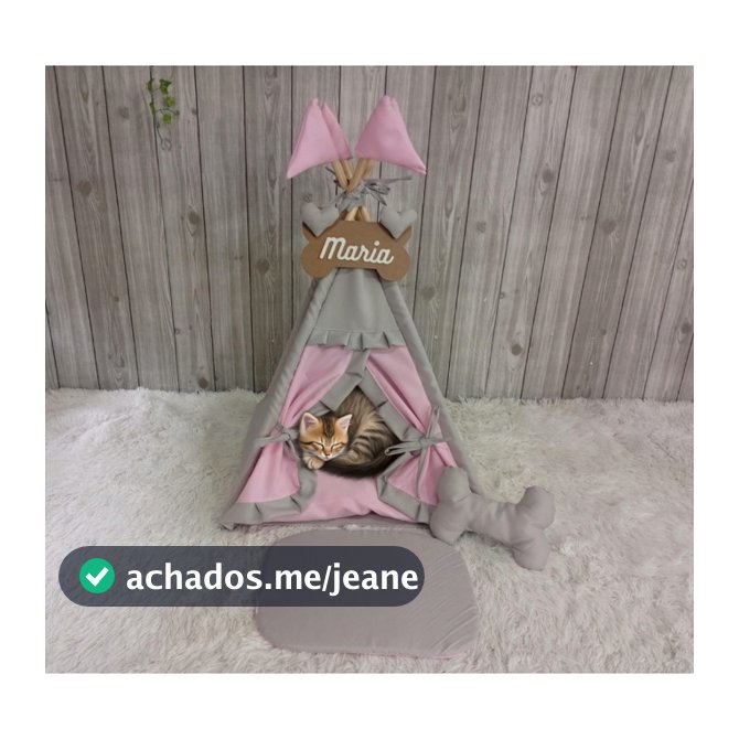Cama pet Cabana Personalizada Para Cachorros E Gatos Rosa E Cinza Tapete Decorativo Desmontavél