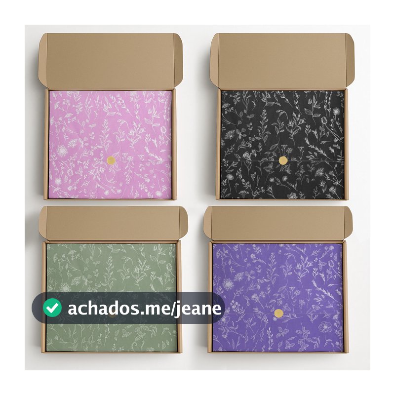 Papel Seda Premium Estampa Floral 100 Folhas Embalagem Sofisticada Para Loja de Roupa Cosmético Presente e Artesanato