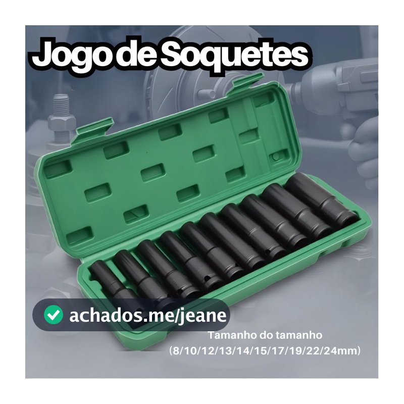 Jogo de Soquetes Longo para Impacto 1/2 – 10 Unidades (8 a 24mm)