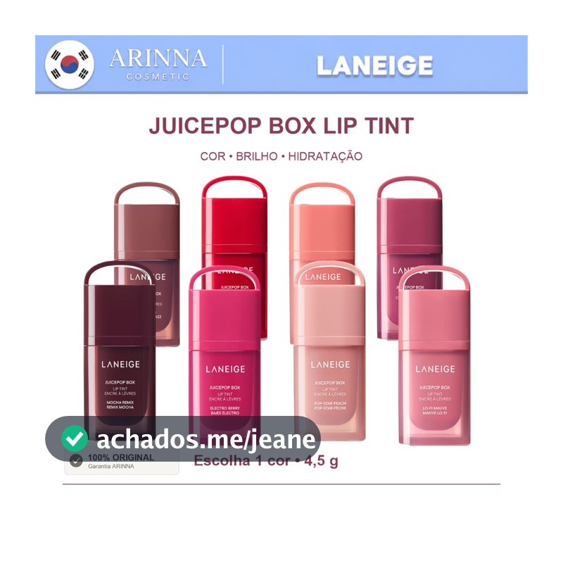 LANEIGE JuicePop Box Lip Tint 4,5 g | Cor Construível, Brilho e Hidratação | 8 Cores