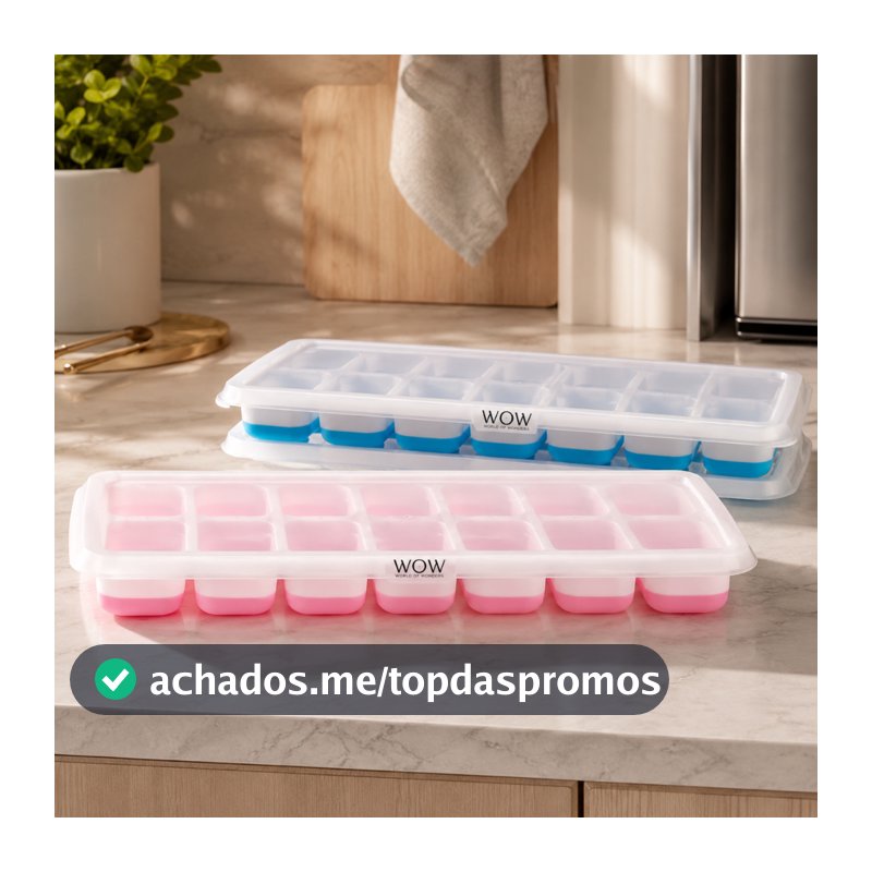 Kit 4 Forma De Gelo Fundo Silicone 14 Cubos Tampa Rígida
