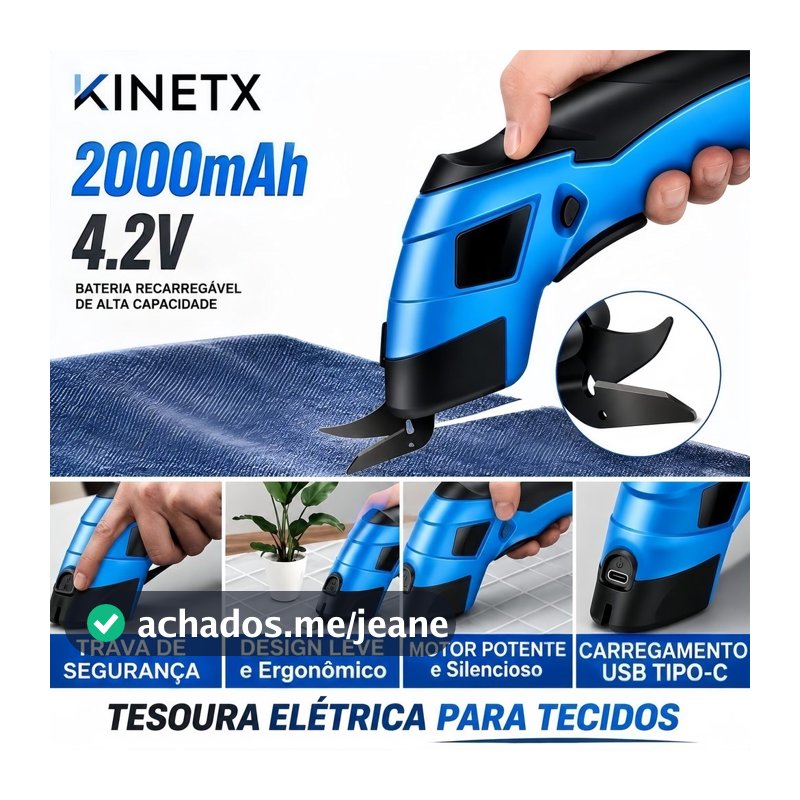 Tesoura Elétrica Para Tecidos Usb Recarregável USB-C Corte Rápido e Preciso Tecido EVA Papelão