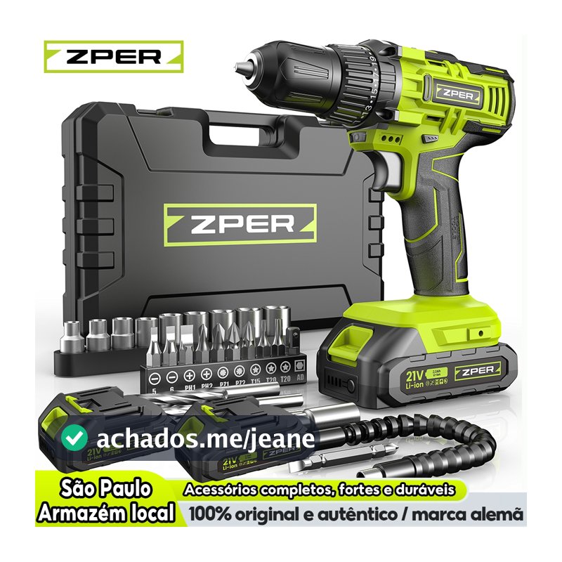 ZPER Parafusadeira Furadeira 21V A Bateria Elétrica Kit Maleta Estuche Organizador e 27 Acessórios
