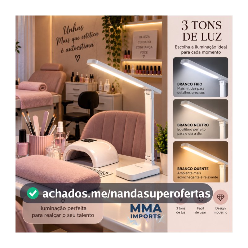 Luminária de Mesa Led Dobrável Recarregável Touch Nail Designer Manicure Luz de Led