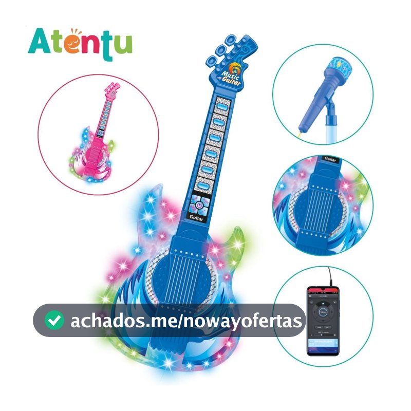 Guitarra com Microfone Infantil Instrumento Conecta no Celular Brinquedo Musical