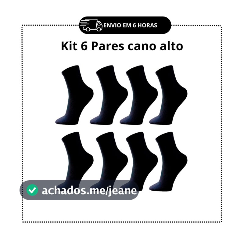 kit 6 pares meia CANO ALTO PRETO Sport
