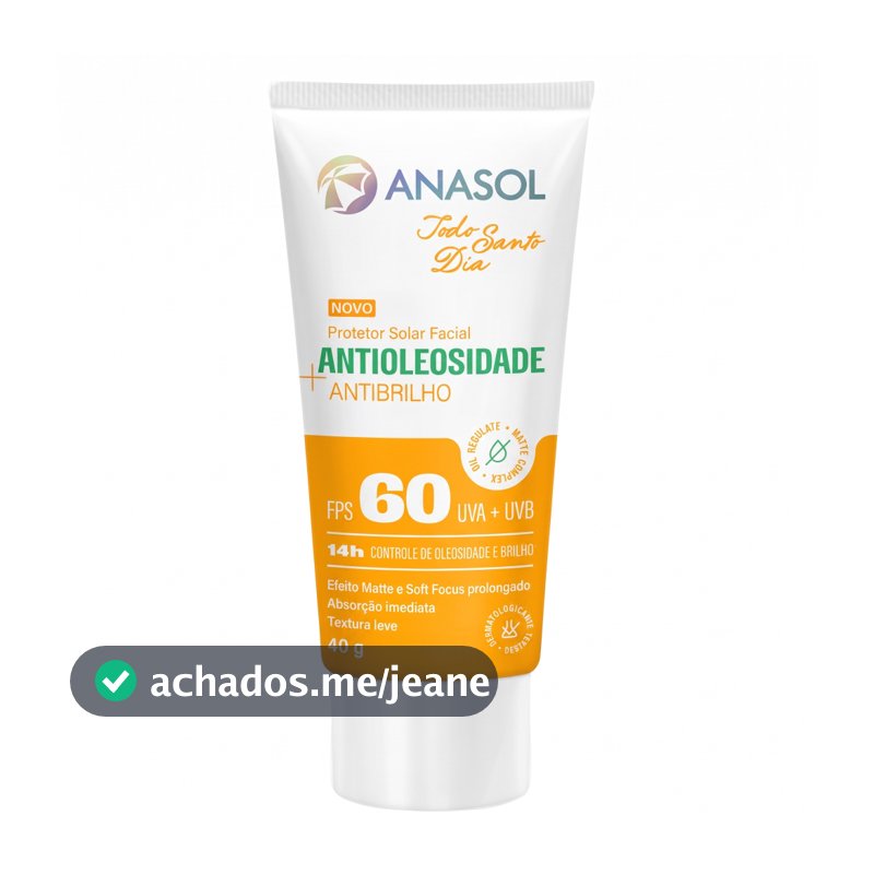 Protetor Solar Facial Anasol Todo Santo Dia Antioleosidade + Antibrilho FPS 60 - 40g